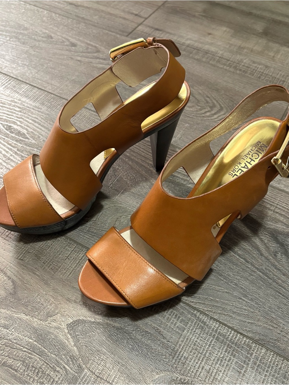 Michael Kors Cognac and Gold Cutout High Heel Sandals